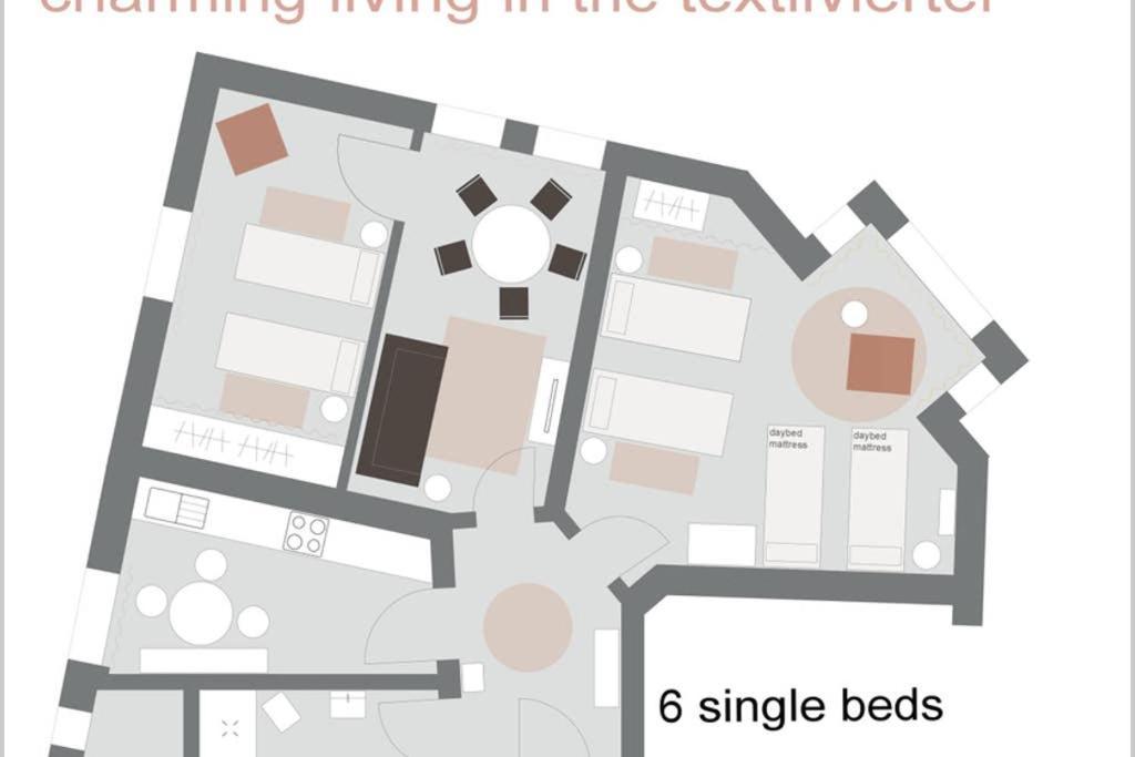 Charmant Leben Im Textilviertel - Stilvolle Wohnung - Zentral Und Ruhig Augsburg Luaran gambar